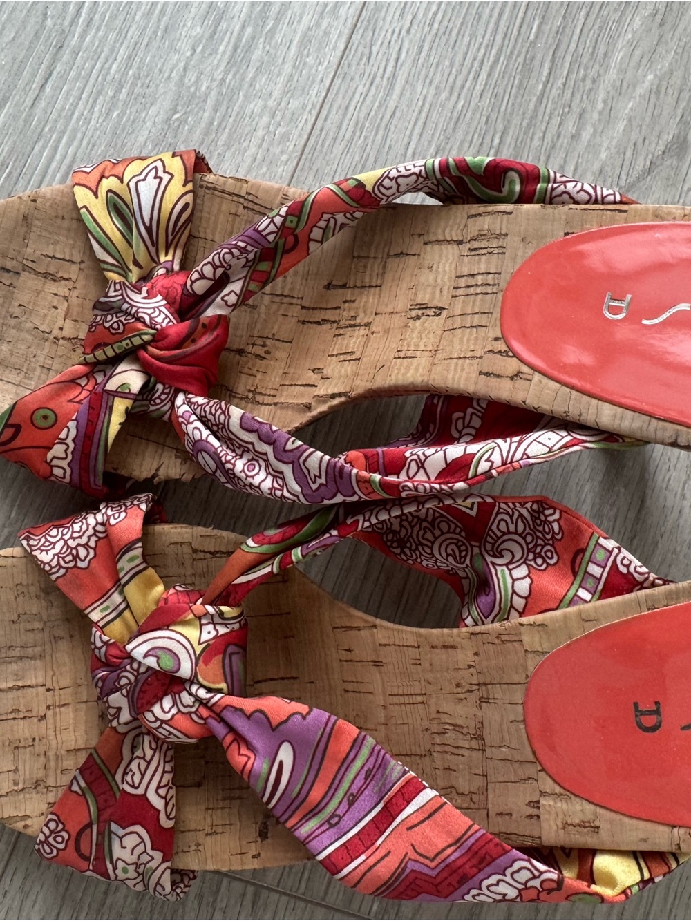 Unisa Red Multi-Pattern Cork Wedge Sandals